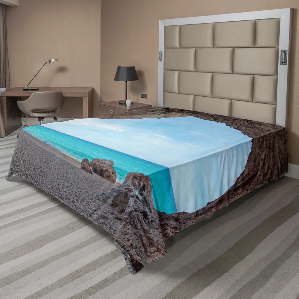 Drap de Lit Supérieur Décoratif Thème Mer Méditerranée 244 x 205 cm