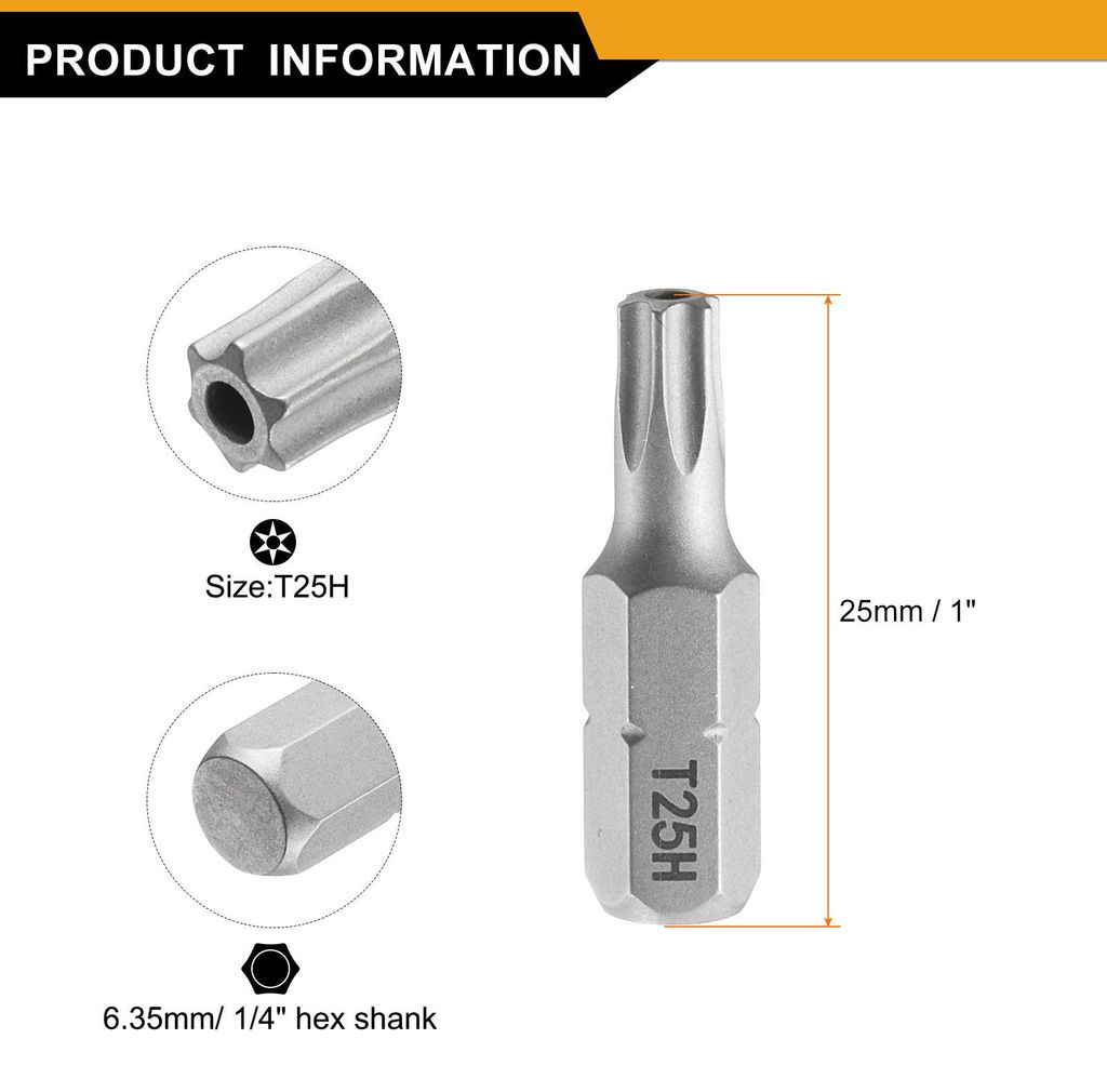 2 Stš¹ck T25H Schraubendreher Torx Bit Set 1/4 Zoll Sechskantschaft 25mm/1 Zoll L?nge Magnetisch Stern 6 Punkt Kopf Sechskant Bits S2 Stahl Bitsa...