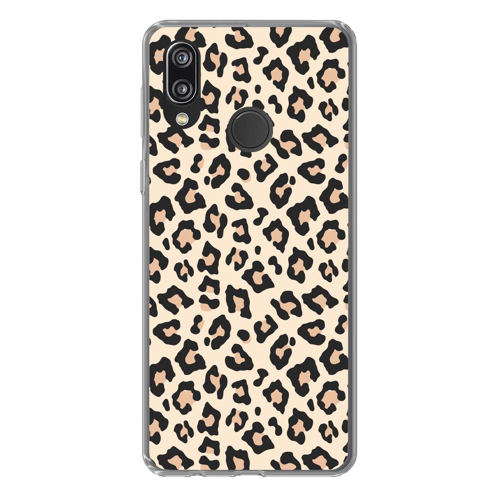 MuchoWow Handyhülle Schutzhülle Hülle für Huawei P20 Lite (2020) Weiß - Rosa - Leopardenmuster Silikon Softcase Handy Hülle - Kartenhalter