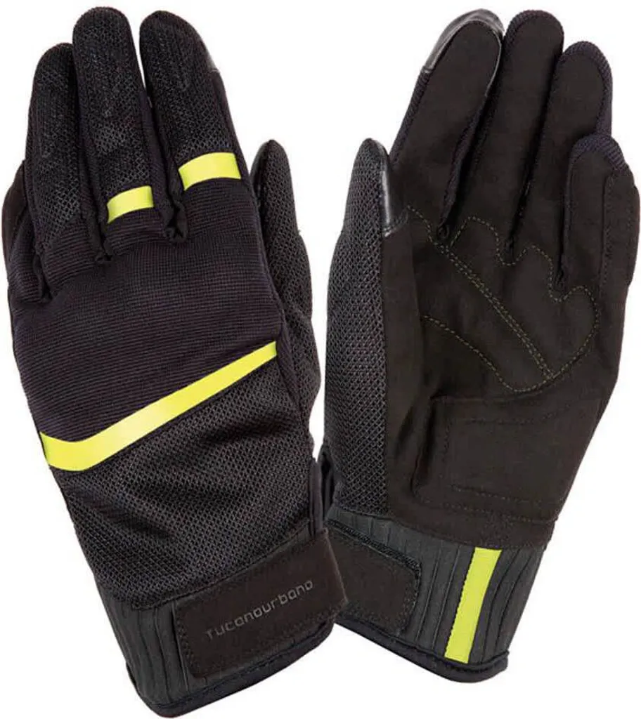 Gants d'été Tucano Urbano Penna Noir Jaune Fluo L pour Moto