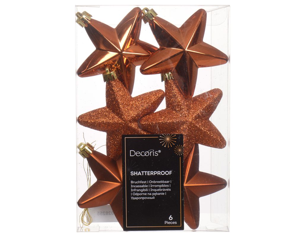 Christbaumschmuck Sterne 7cm Kunststoff 6 Stück - Warm Orange