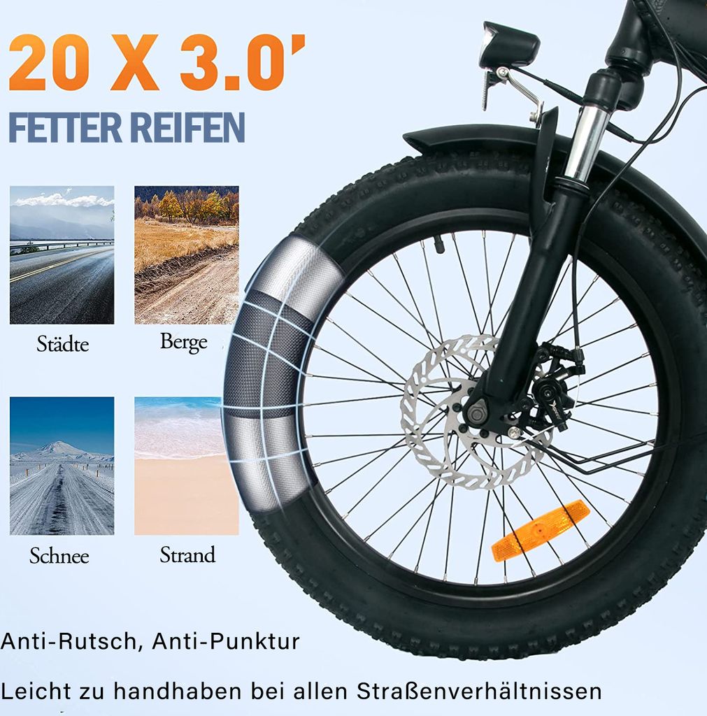 E Bike 20*3“ FatTire Elektrofahrrad E-Fahrrad klapprad Produktbild 4