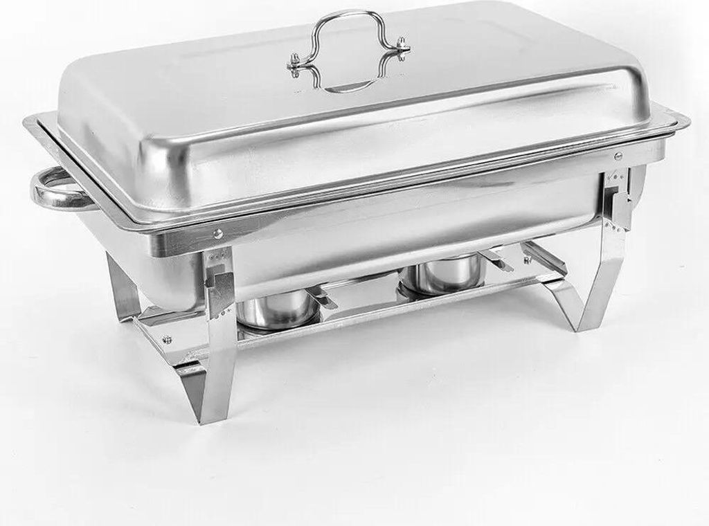 Buffetwärmer - Chafing Dish - 9 l Kapazität - Edelstahl - Einzelwanne mit Deckel - Wasserbad - 24 cm - Silber