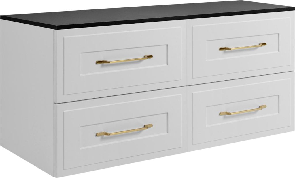 RODAN | Badschrank Hängend - 120 cm - Weiß, Schwarz - MDF - mit 4 Schubladen - Modern