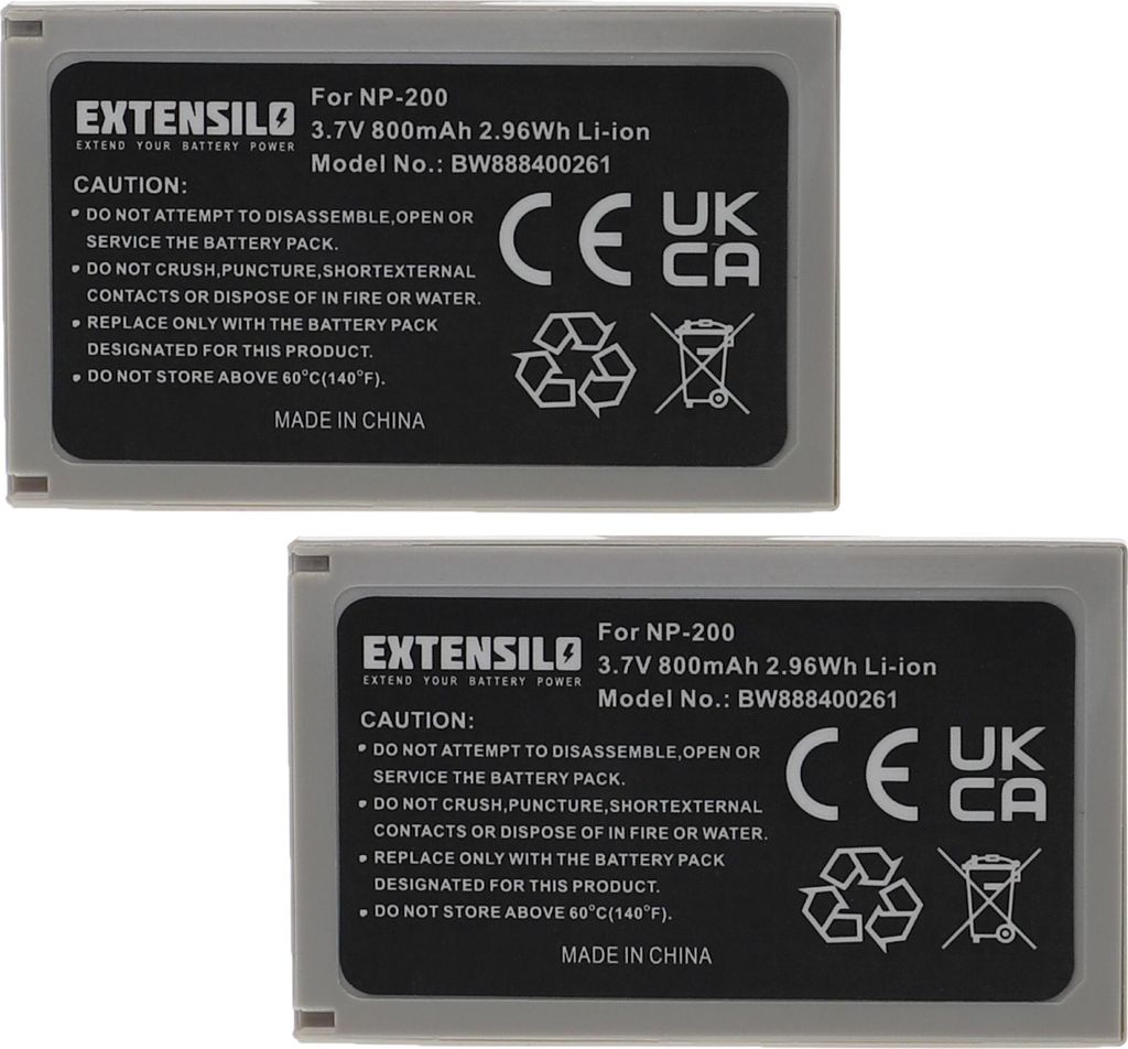 EXTENSILO 2x Akku Ersatz für Minolta NP-200 für Kamera (800 mAh, 3,7 V, Li-Ion)