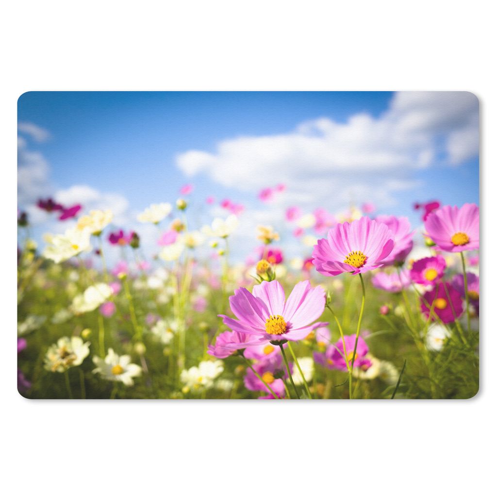 MuchoWow Mauspad Mousepad Blumen - Wiese - Lila - Gras - Weiß - Wolken - Blau 27x18 cm - Mousepads - Maus Mat - Pad - Mausunterlage - Büroartik...
