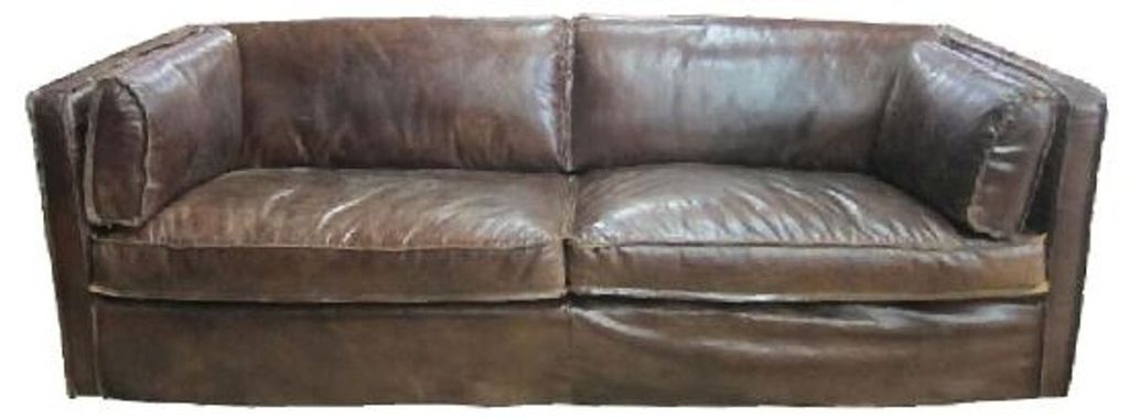 Casa Padrino Echtleder Wohnzimmer Sofa Vintage Dunkelbraun 225 x 99 x H. 73 cm - Luxus Möbel