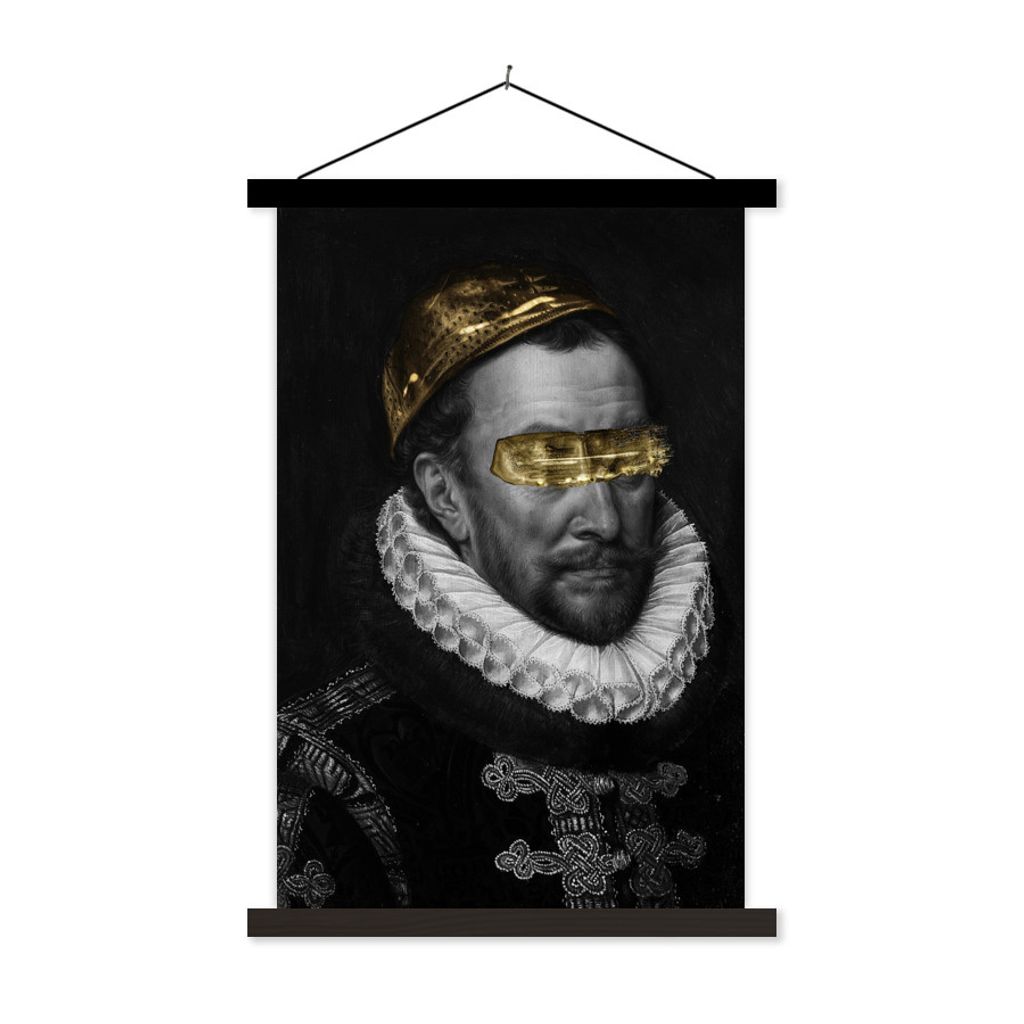 MuchoWow Textilposter Wilhelm von Oranien - Adriaen Thomasz - Schwarz - Weiß 120x180 cm mit schwarzem Rahmen - Fotos