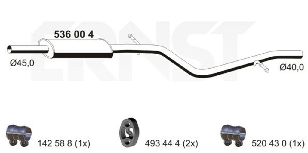 ERNST 536004 Mittelschalldämpfer Schalldämpfer für RENAULT LOGAN I Kombi (KS) für DACIA LOGAN MCV (KS)