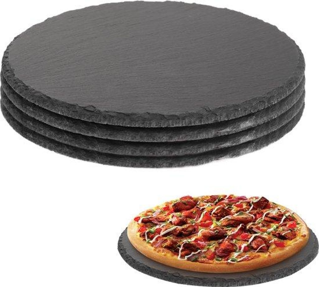 Set aus vier Schieferplatten, runde, 25 cm, runde Schieferplatte, Natursteinplatte für Kerzen und Tischdekorationen, für Basteln, schwarz