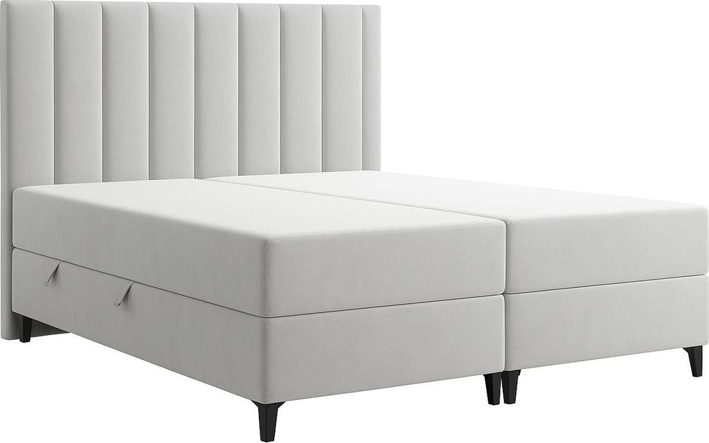 Moebelpaket Bett 160x200 cm mit Bettkasten, Boxspringbett mit Pocket-Matratze, Eleganter Magic Velvet-Stoffbezug, Kollektion Barcelona, Grau