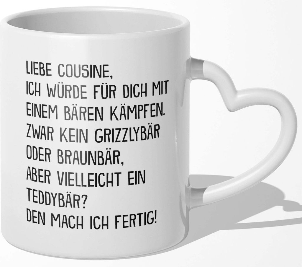 22Feels Beste Cousine Geschenk Geburtstag Weihnachten Tasse Mädchen Frauen Du Wirst Cousin Kaffeetasse Spruch (Herzhenkel Weiss)
