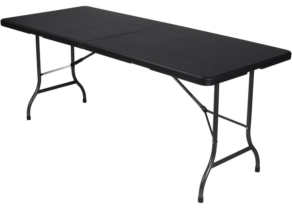 Perel klaptafel 180x75 cm, met een rotanlook, zwart. Productafbeelding 