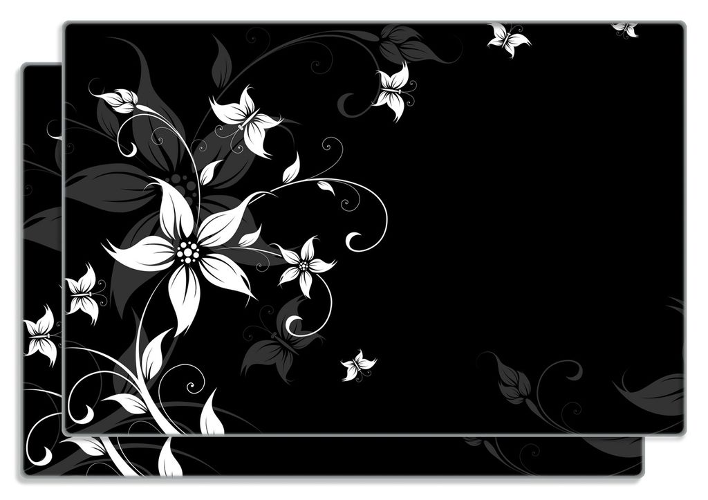 Wallario Frühstücksbrettchen 2er Set aus Glas, je 20 x 30 cm, mit rutschfesten Füßen, Motiv Blumenranke in Schwarz-Weiß