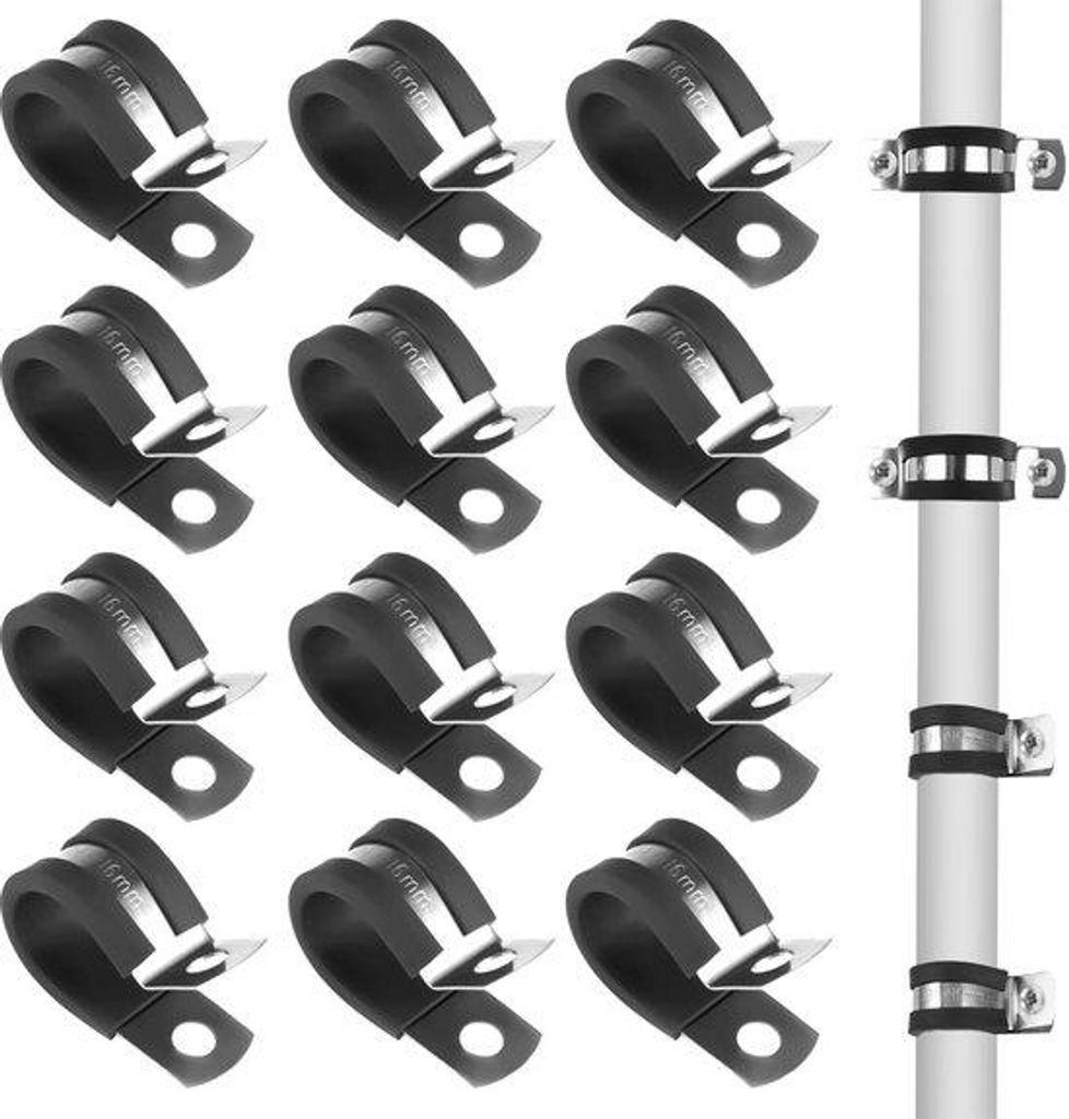 12 Stahlklemmen für Rohre, 30 cm, 304 Stahl, P-Klammern, Rohrklammern, U-Rohrband für Rohr, für Rohr, Leitung, Kabel, Sanitär