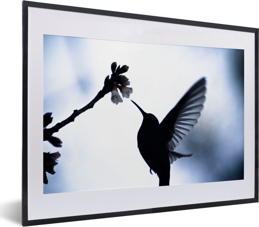 MuchoWow MuchoWow Gerahmtes Poster Vogel - Kolibri - Scherenschnitt 40x30 cm - Poster mit zchwarzem Bilderrahmen - Bilderrahmen - Poster im Rahmen