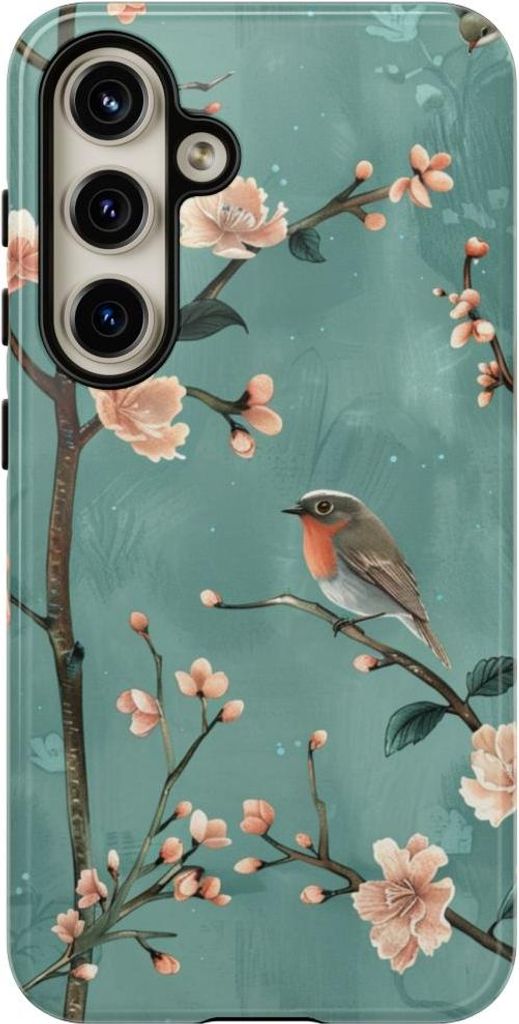 Pfirsichblüten und Rotkehlchen – Hülle Kompatibel mit Samsung Galaxy S24