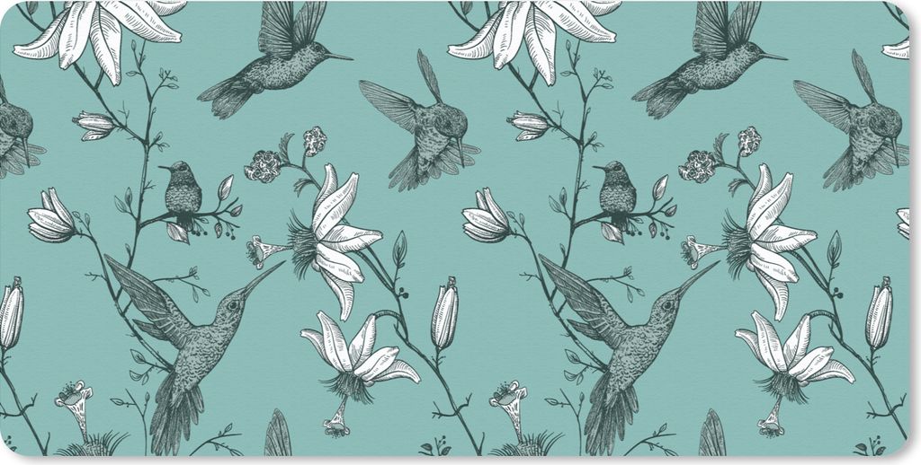 MuchoWow Mauspad Mousepad Muster - Vogel - Blume 60x30 cm - Mousepads - Maus Mat - Pad - Mausunterlage - Nachhaltig