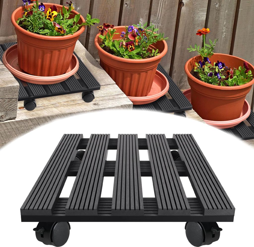 JOIEYOU Pflanzenroller Quadratisch 2X Rollbrett Pflanzen WPC Blumenroller 30cm Blumentopf Untersetzer mit Rollen Außenbereich MAX. 100KG, Dunkelgrau