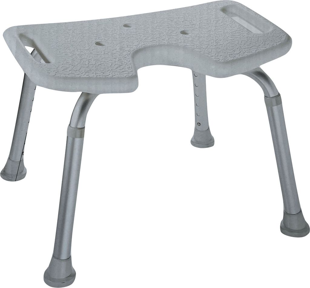 A white background with a gray shower stool.