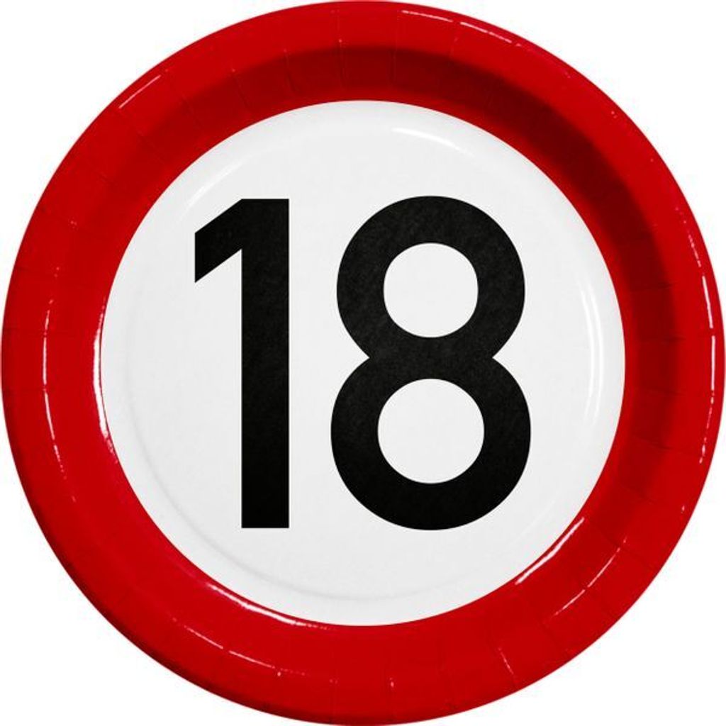10 Pappteller 18. Geburtstag Verkehrsschild Produktbild 