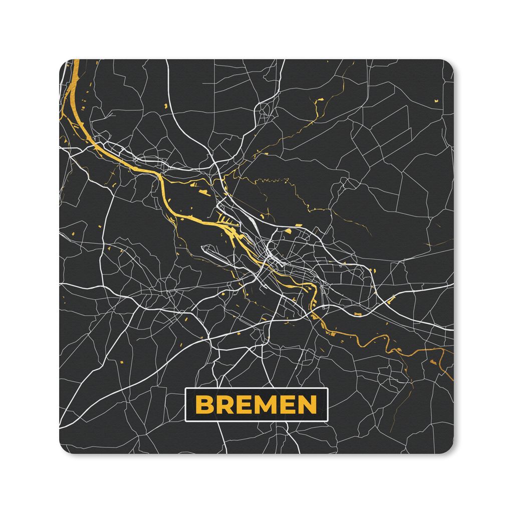MuchoWow Mauspad Mousepad Bremen - Gold - Stadtplan - Deutschland - Karte 30x30 cm - Mousepads - Maus Mat - Pad - Mausunterlage - Gaming
