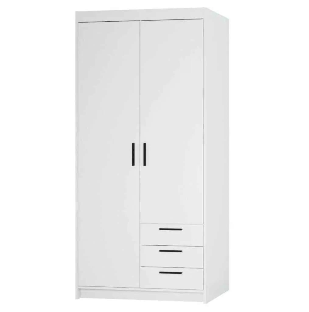 Armoire 90 cm ELENA 3 tiroirs et portes lisses blanches et noires