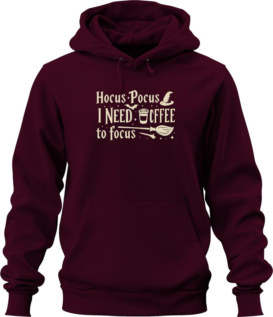 Hocus Pocus I Need Coffee Hexe Besen Halloween Kaffee lustig Uni Hoodie Kapuzenpullover, Burgundy, L
