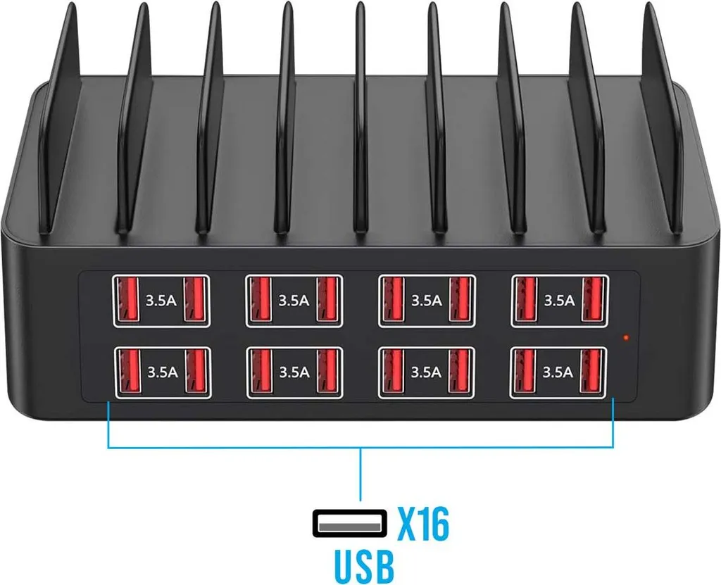 Stazione Carica Avizar 150W Nero: 16 Porte USB per Smartphone e Tablet
