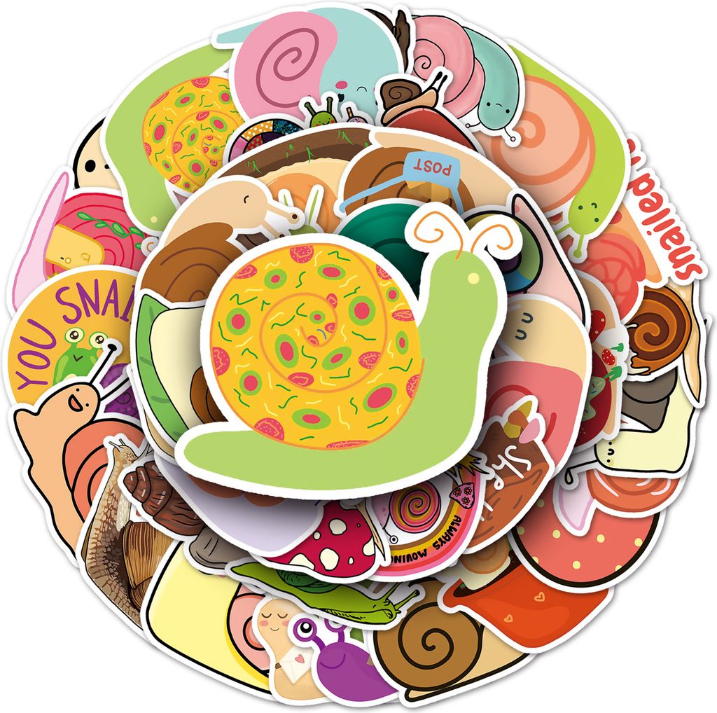 50 Stück Cartoon-Schneckenaufkleber, wasserdicht, PVC, verschiedene Stile, süße Aufkleber, selbstklebende Vinyl-Kunst, abnehmbar, für Koffer, L...