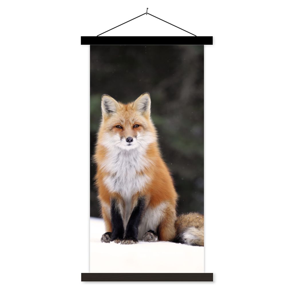 MuchoWow Textilposter Fuchs - Schnee - Rot 40x80 cm mit schwarzem Rahmen - Wandemalerei