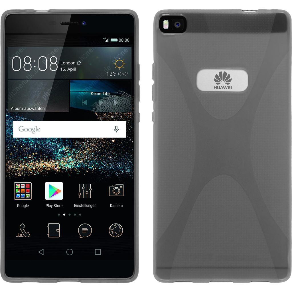 PhoneNatic Case kompatibel mit Huawei P8 - grau Silikon Hülle X-Style + 2 Schutzfolien
