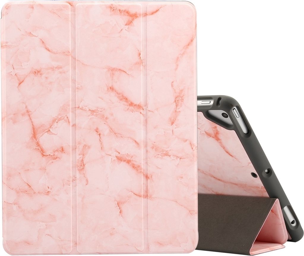 Mobigear Tri-Fold Marble iPad 6 (2018) Hülle Klapphülle + Stifthalter - Pink