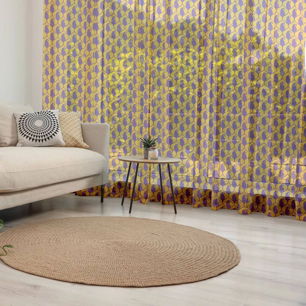 ABAKUHAUS Arazzo astratto, motivo ripetitivo a pois grandi e piccoli, concetto retrò, tessuto da parete in raso setoso per soggiorno e camera da letto, 274 cm x 274 cm, giallo terra e grigio