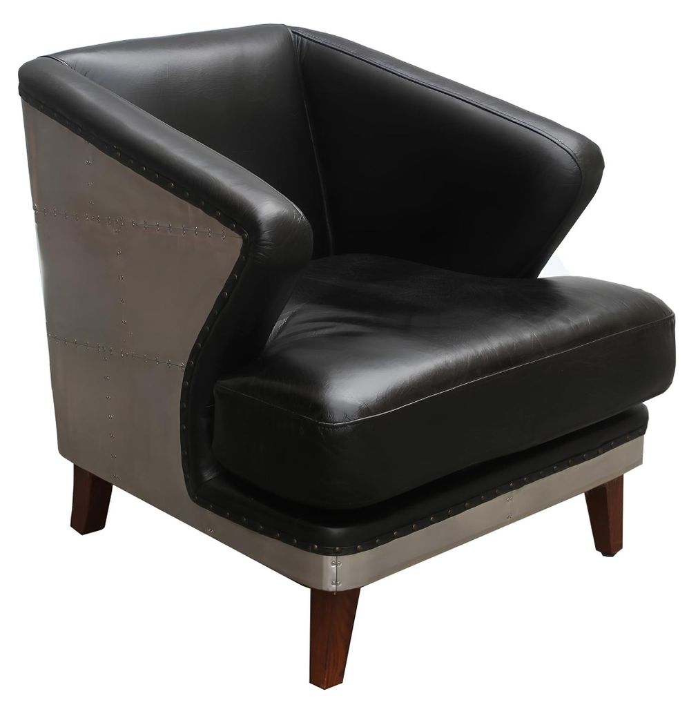 Clubsessel Schwarz Leder Ledersessel Vintage Sessel Möbel Relax Echtleder Luxus