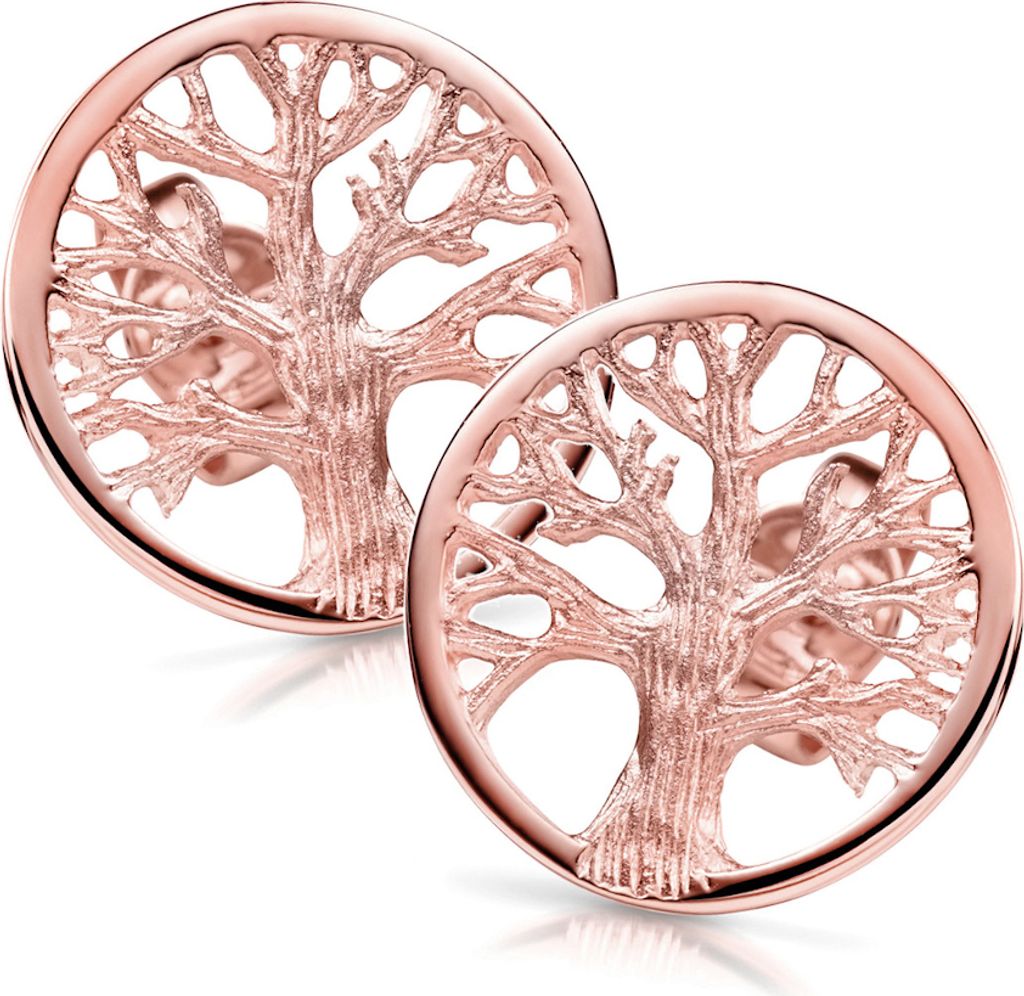 MATERIA Lebensbaum Ohrstecker rund 9mm - 925 Silber Ohrringe Rosegold vergoldet keltisch für Damen Mädchen SO-387-9mm