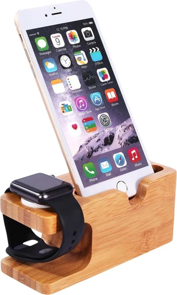 Station de charge 2 en 1 en bambou pour iPhone et Apple Watch