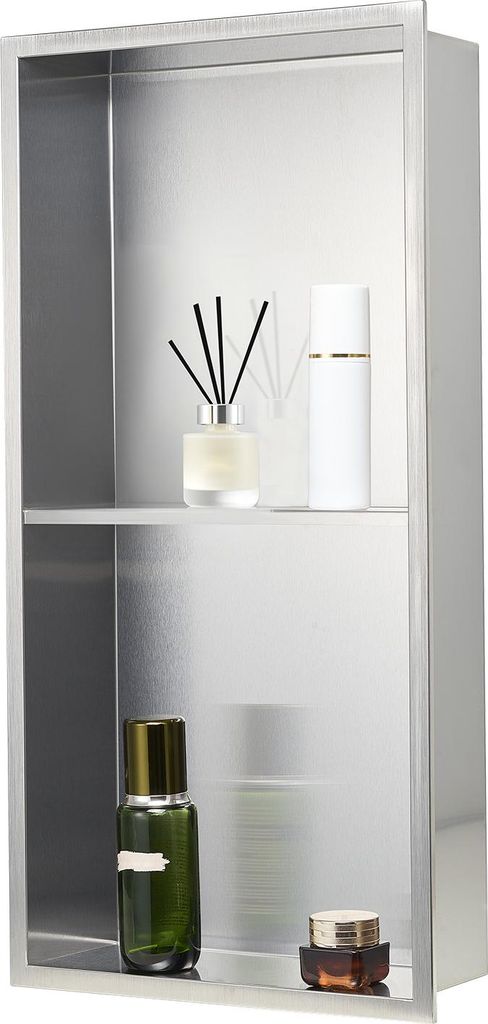 VEVOR Duschnische, 10,16x33,02x63,5 cm, doppellagige Wandnische mit ausgehöhlter Trennwand, Shampoo-Aufbewahrungs-Organizer aus Edelstahl, Duschre...