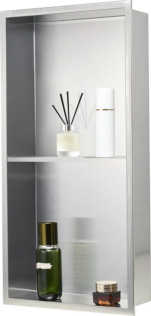 Niche Murale de Douche Double Étage Argent - Étagère Encastrable de Bain