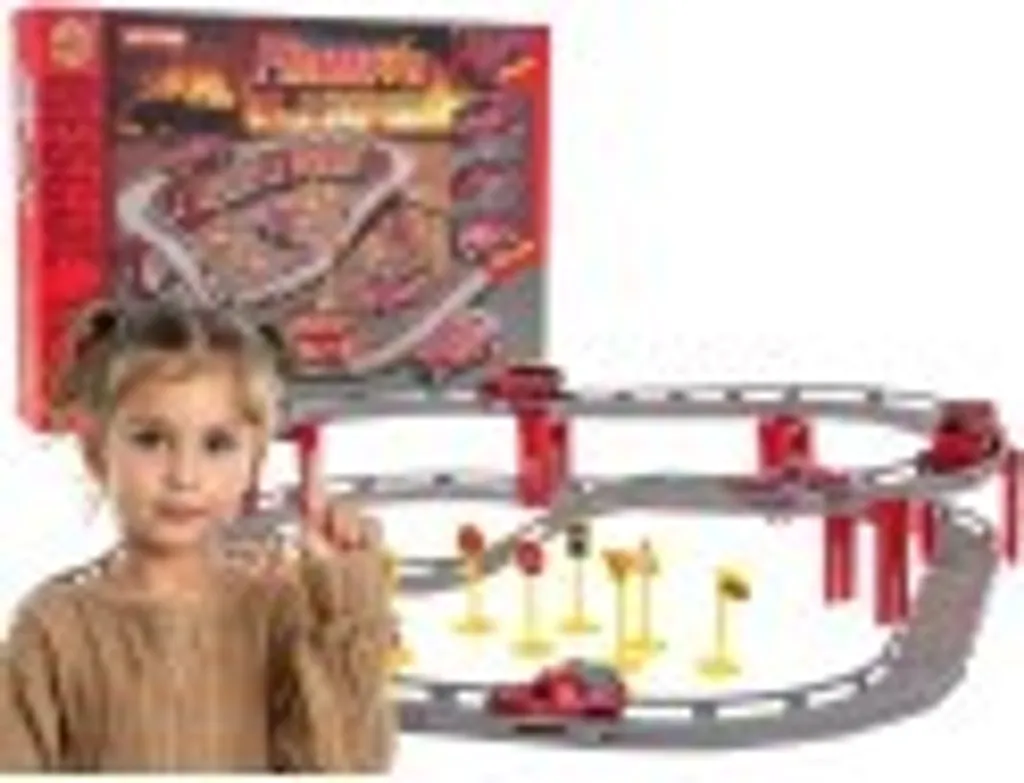 Piste de voitures modulable et set de pompiers avec rails flexibles