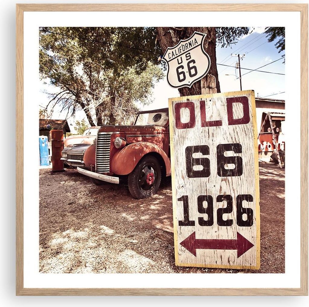 Gerahmtes Poster - Rahmen in heller Eiche - Straße alt 66 USA - 60x60 cm - Wand Bild - Wanddeko - Wandbilder - Wandposter - Bilderrahmen - Bilder ...