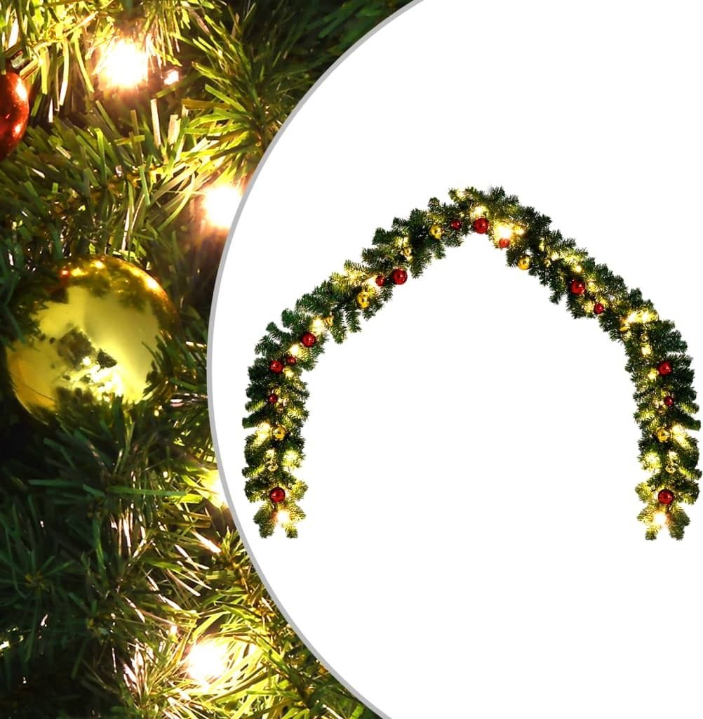 Weihnachtsgirlande Geschmückt mit Kugeln und LED-Lichtern 20 m