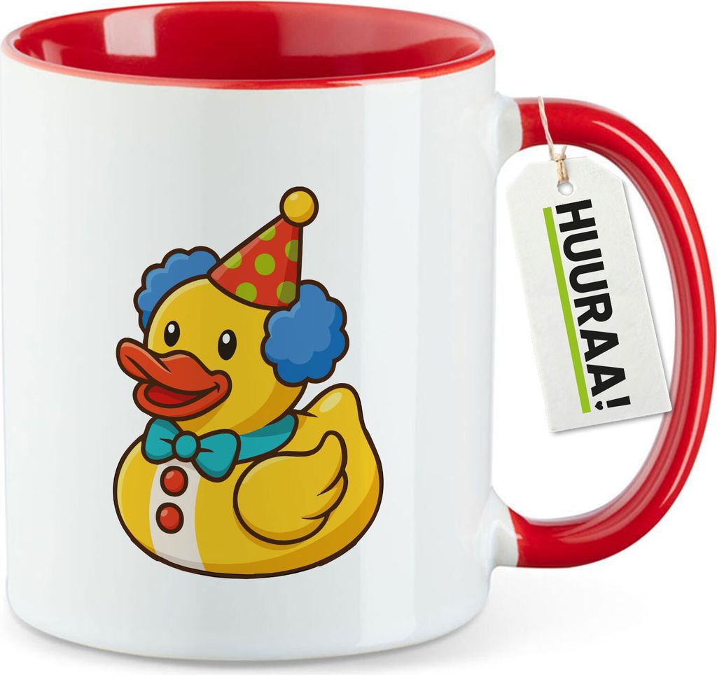 Huuraa Kaffeetasse Quietscheente Clown Gummiente Zirkus 330ml Rot Keramik Kaffeebecher Geschenkidee