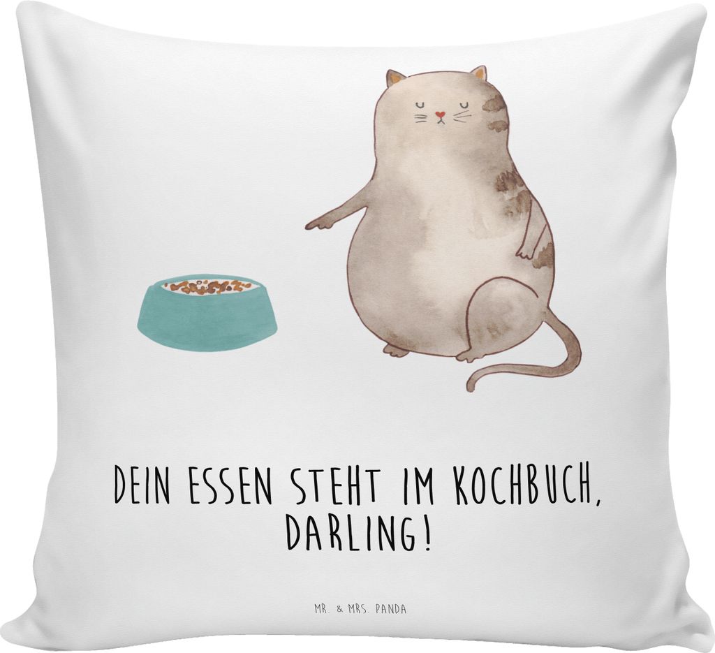 Mr. & Mrs. Panda kissen bedruckt Katze Fressen - Weiß - Geschenk, Dekokissen, Zierkissen, für sofa, Kuschelkissen, 40x40, Deko