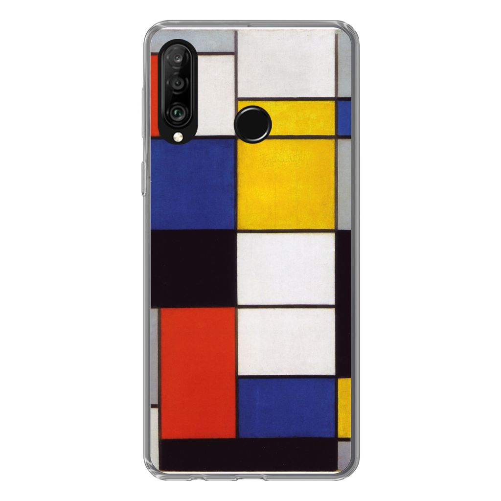MuchoWow Handyhülle Schutzhülle Hülle für Huawei P30 Lite Komposition A - Piet Mondrian Silikon Softcase Handy Hülle - Handyhülle