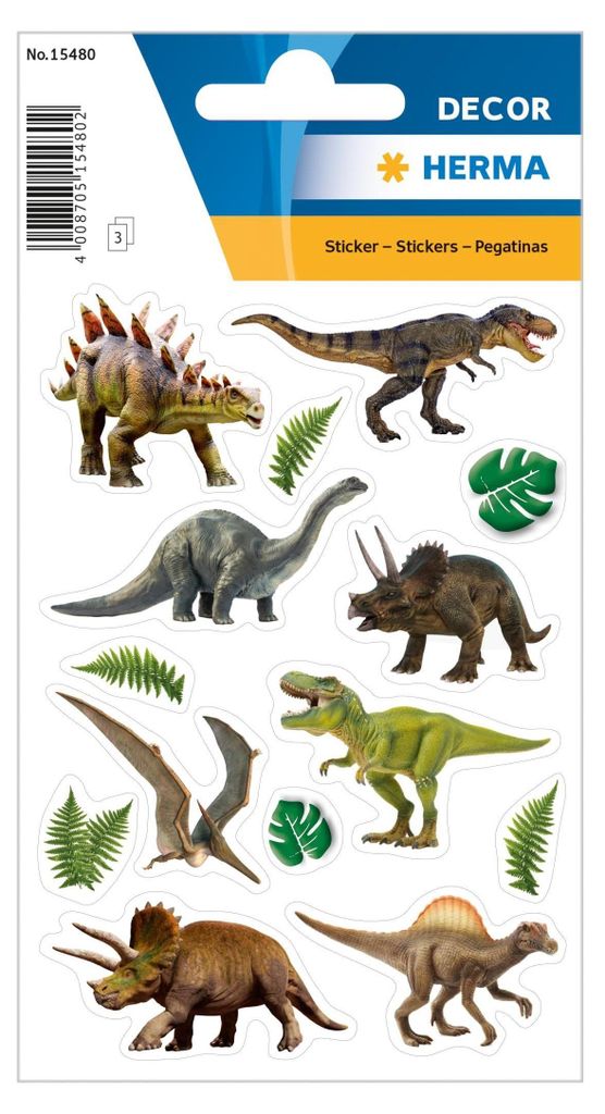 HERMA 15480 Nachbildung Sticker Dinosaurier Mehrfarbig Set Produktbild 