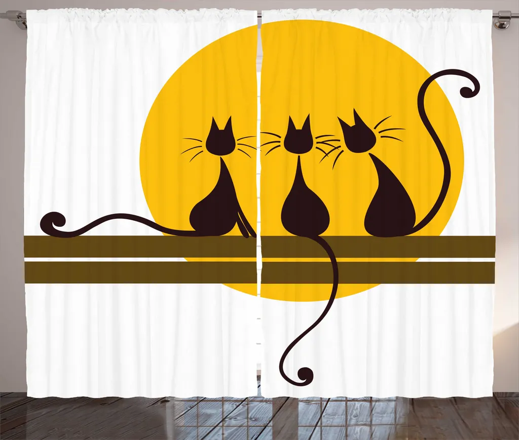 Rideau pour Chambre Cosy Motif Chat Noir 280x225cm Style Campagne