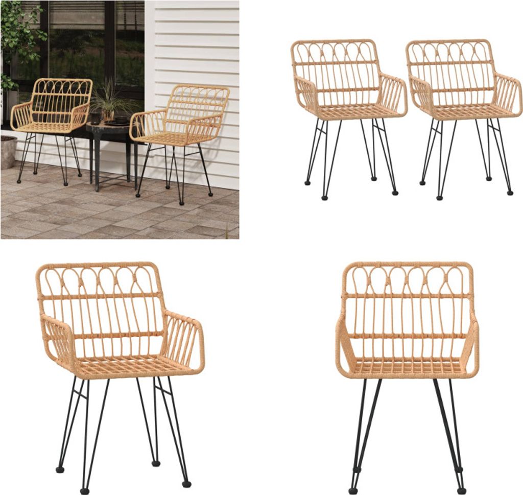 vidaXL Gartenstühle 2 Stk. mit Armlehnen 56x64x80 cm PE Rattan - Gartenstuhl - Gartenstühle - Outdoor Stuhl - Terrassenstuhl