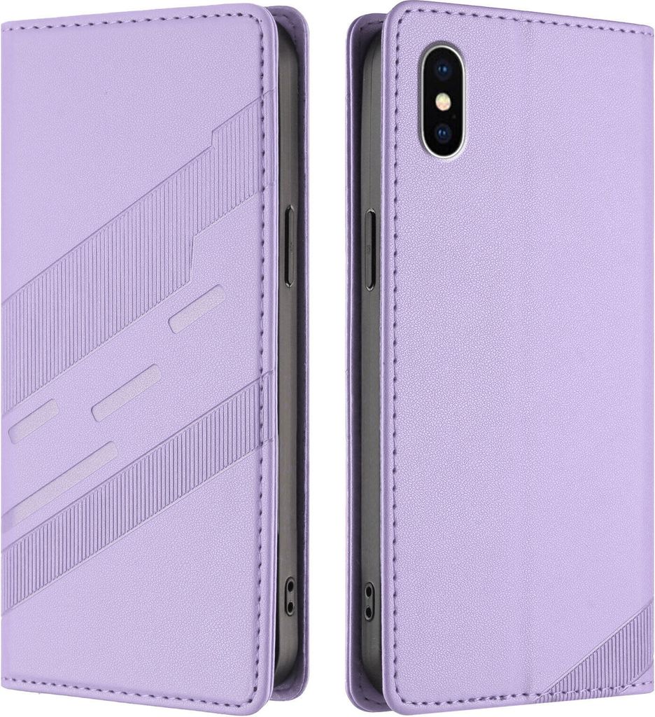 Hülle für iPhone X/iPhone XS, Kunstleder Brieftaschen Handyhülle mit Kartenfach und Standfunktion Violett