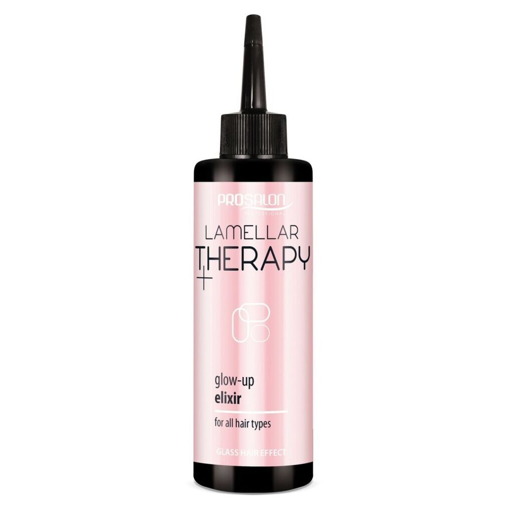 A bottle of hair elixir is shown against a white background.